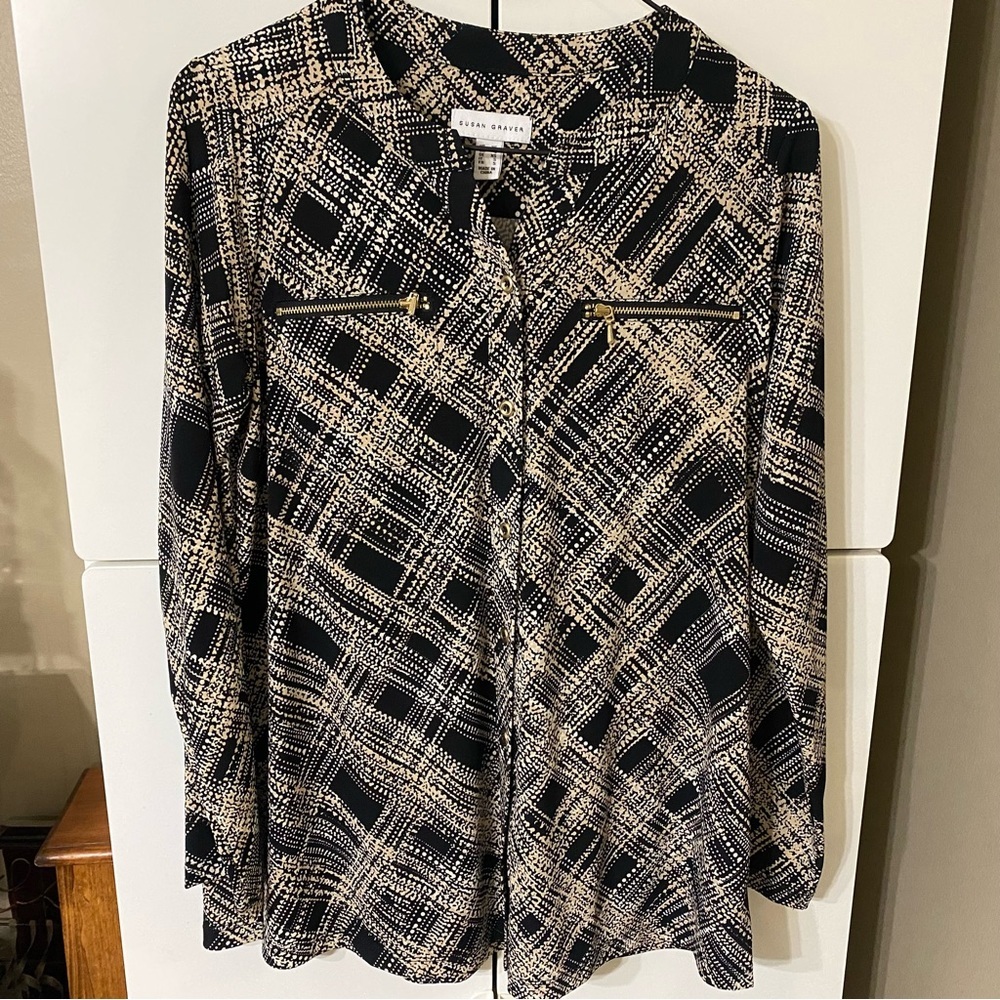 Women blouse Susan Graver size XS black/tan